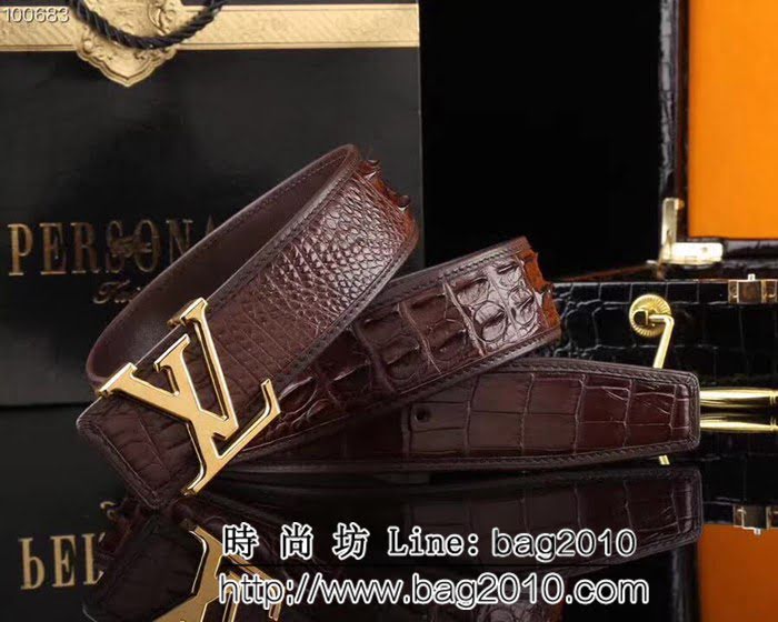 路易威登LV 鱷魚 骨背皮新款 最新款鋼扣 鱷魚骨皮 高端男士皮帶 LHG1360